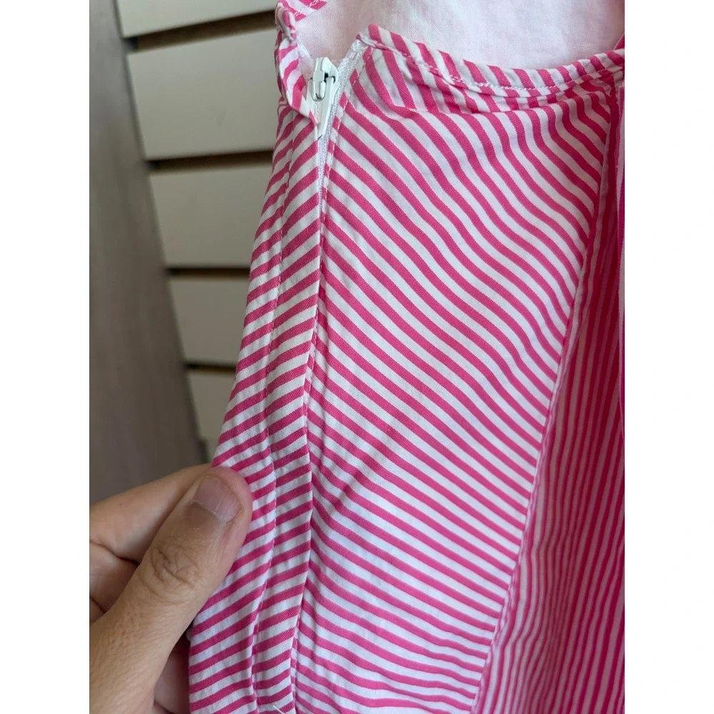 Janie and Jack Girls Pink White Striped Bow Dress Size 6 Cotton Lined seersucker